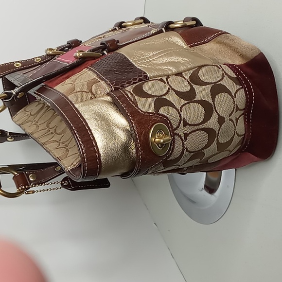 Coach - 10437 - Patchwork Logo Leather, Suede, Snakeskin Tote/SB -Merlot/Tan - Picture 4 of 16